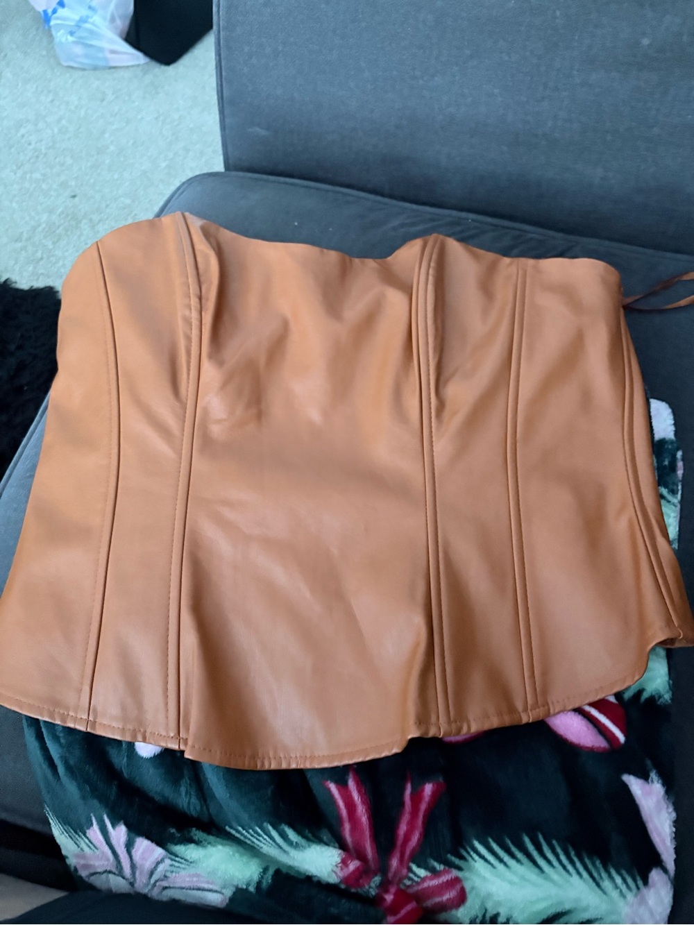 Fashion Nova Faux Leather Strapless Corset Top in Brown - Picture 2 of 4